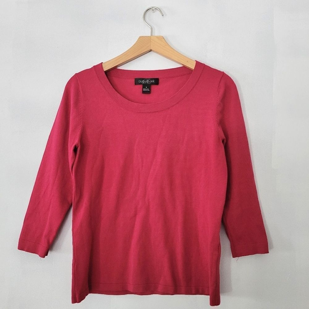 August Silk Magenta Knit Sweater 3/4 Sleeves Small